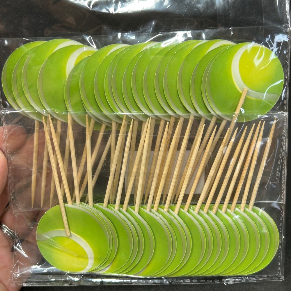 40 Pack Tennis Ball Cupcake Toppers Double Sided Sports Party Picks